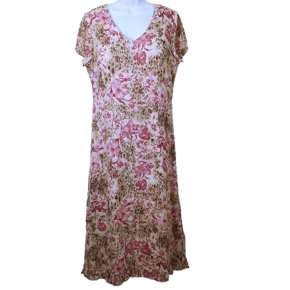 Ronni Nicole Ouida Floral Maxi Shift Dress -16 Ruffle Cap SSL Vneck Animal Pink - Picture 1 of 12